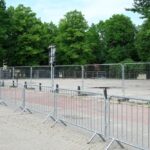 Steel,Mobile,Fence,On,The,Street.,Metal,Sections,Of,A